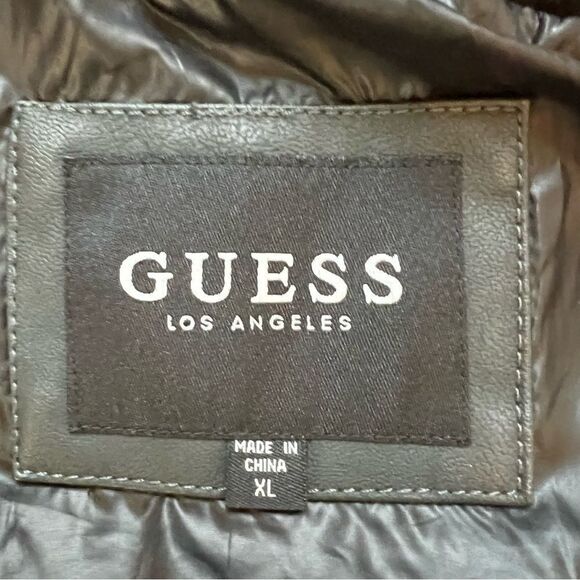 GUESS Black Hooded Lightweight Vegan Faux Leather Moto Zip Jacket - Picture 8 of 16